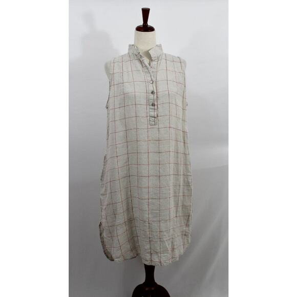 SOST South Street Linen 1 M 10/12 Beige Red Jane Tunic Check Linen Tank Dress - Picture 8 of 9